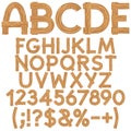 Font, alphabet, letters, numbers and signs from wooden boards. Isolated vector objects. Royalty Free Stock Photo